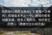 别把新91视频当爽片，它更像一次审判：剪辑版本不止一个，删掉的那条线最关键，很多人骂的点，恰好是它的野心（顺便对比91网页版）