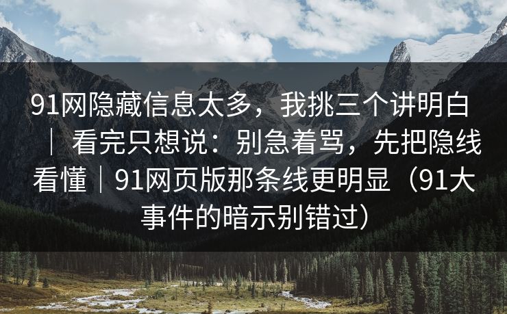 91网隐藏信息太多，我挑三个讲明白 ｜ 看完只想说：别急着骂，先把隐线看懂｜91网页版那条线更明显（91大事件的暗示别错过）
