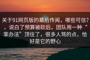 关于91网页版的幕后传闻，哪些可信？，说白了预算被砍后，团队用一种“笨办法”顶住了，很多人骂的点，恰好是它的野心