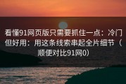 看懂91网页版只需要抓住一点：冷门但好用：用这条线索串起全片细节（顺便对比91网0）