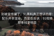 别被宣传骗了，91黑料真正想讲的是：配乐并非渲染，而是在反讽｜91视频那条线更明显