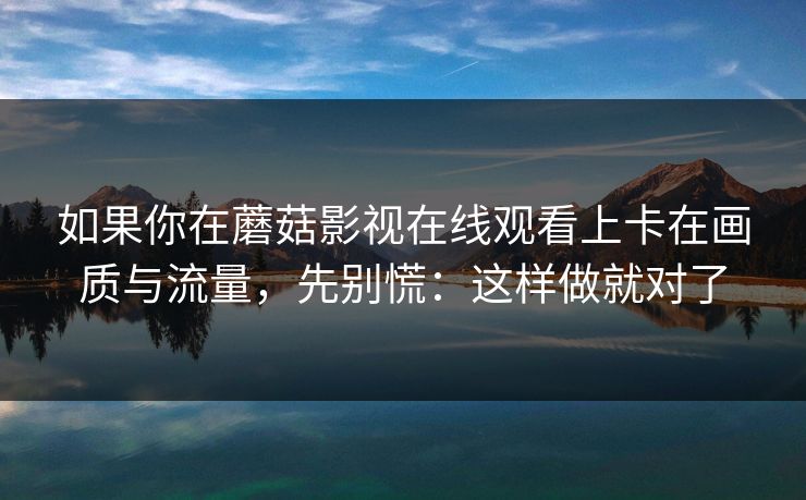 如果你在蘑菇影视在线观看上卡在画质与流量，先别慌：这样做就对了