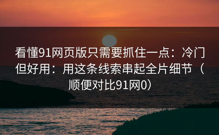 看懂91网页版只需要抓住一点：冷门但好用：用这条线索串起全片细节（顺便对比91网0）