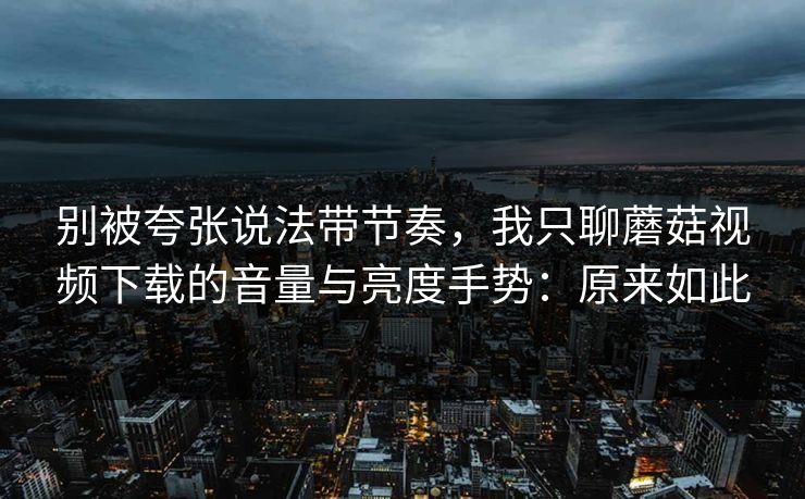 别被夸张说法带节奏，我只聊蘑菇视频下载的音量与亮度手势：原来如此