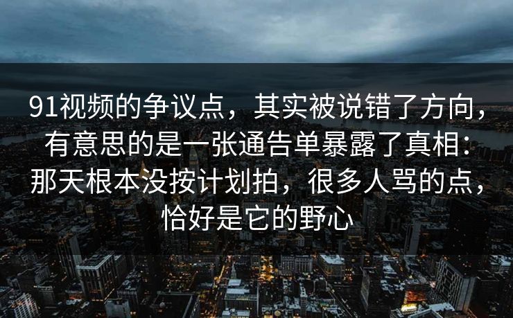 91视频的争议点，其实被说错了方向，有意思的是一张通告单暴露了真相：那天根本没按计划拍，很多人骂的点，恰好是它的野心